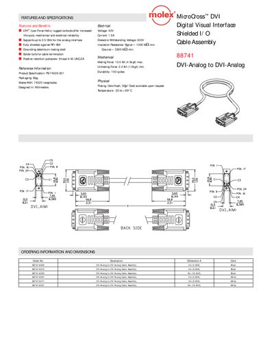 Molex 88741 DVI-Analog to DVI-Analog Datasheet - cover page