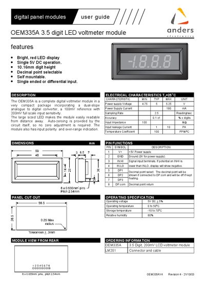 Anders OEM335A 3.5‑digit LED Voltmeter Module User Manual