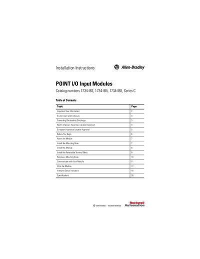 Rockwell Automation 1734-IB2, 1734-IB4, 1734-IB8 Input Modules Installation Guide - cover page