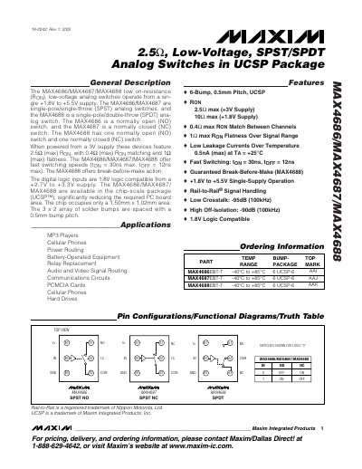 Maxim MAX4686/MAX4687/MAX4688 Low‑Voltage Analog Switches Datasheet - cover page
