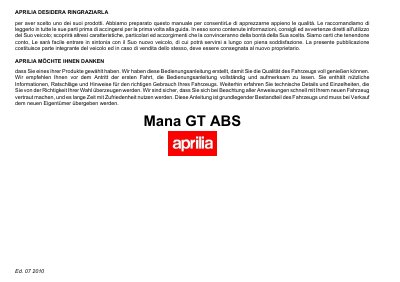 Aprilia Mana GT ABS Owner's Manual - cover page