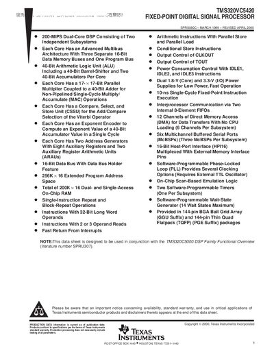 Texas Instruments TMS320VC5420 Datasheet - cover page