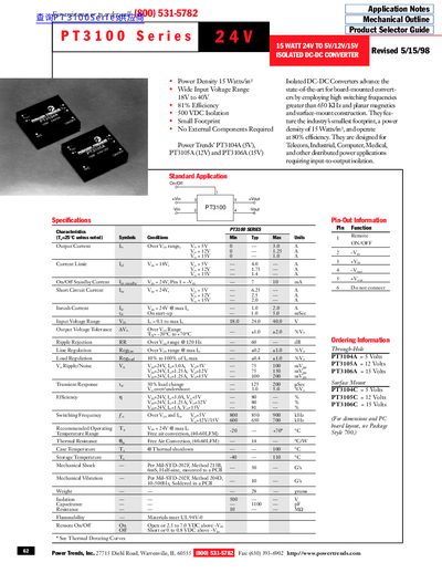 Power Trends PT3100 Series Isolated DC-DC Converter Datasheet - cover page