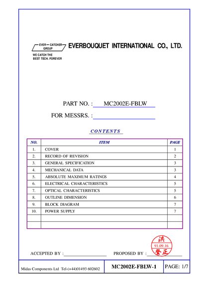 Everbouquet MC2002E-FBLW LCD Display Manual - cover page