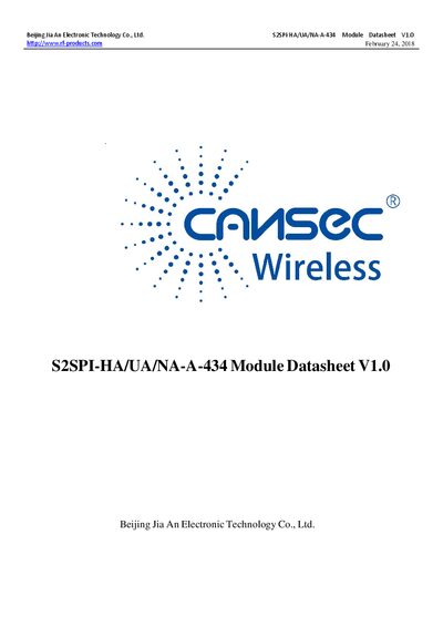 Beijing Jia An S2SPI-HA/UA/NA-A-434 Module Datasheet - cover page