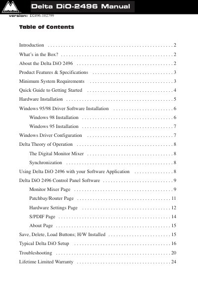 M-Audio Delta DiO 2496 User Manual - cover page