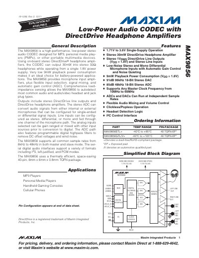 Maxim MAX9856 Audio CODEC Datasheet - cover page