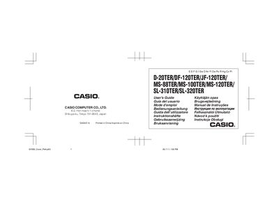 CASIO D-20TER/DF-120TER/JF-120TER/ MS-88TER/MS-100TER/MS-120TER/ SL-310TER/SL-320TER Manual