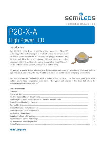 SemiLEDs P2O-X-A High Power LED Datasheet - cover page