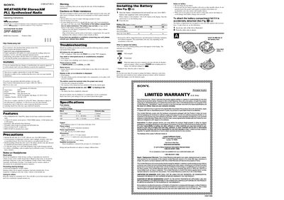 Sony SRF-M85W Weather/FM/AM Radio User Manual - cover page