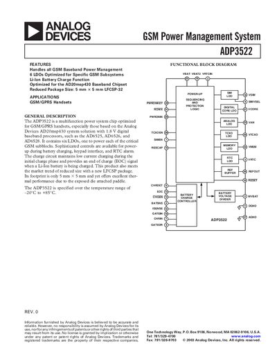 Analog Devices ADP3522 Power Management System Datasheet - cover page