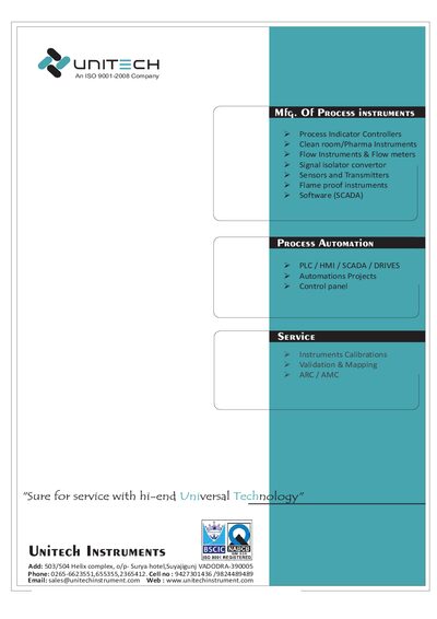 Unitech Instruments Process Automation and Flow Instruments Product Catalog - cover page