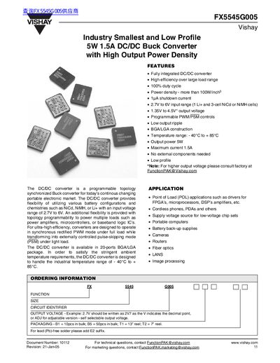 Vishay FX5545G005 5W 1.5A DC/DC Buck Converter Datasheet - cover page