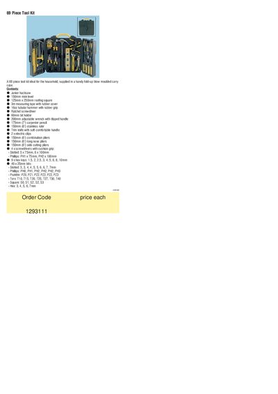 Rolson 69 Piece Tool Kit Product Leaflet - cover page