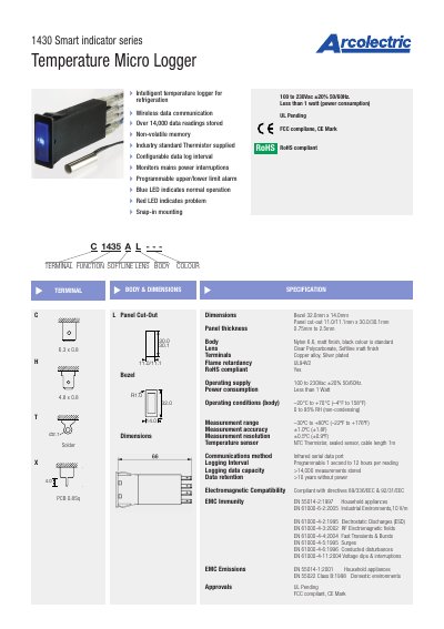 Arcolectric 1430 Temperature Micro Logger User Manual - cover page