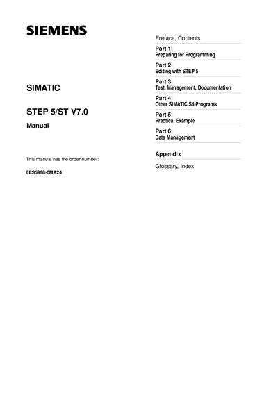 Siemens STEP 5/ST V7.0 Programming Software User Manual
