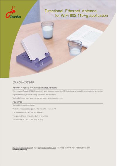 SmartAnt SAA04-052240 Pocket Access Point + Ethernet Adapter Product Leaflet - cover page