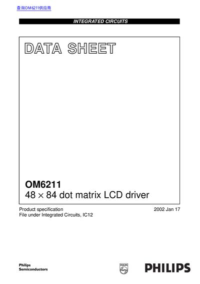 Philips OM6211 48x84 Dot Matrix LCD Driver Datasheet - cover page