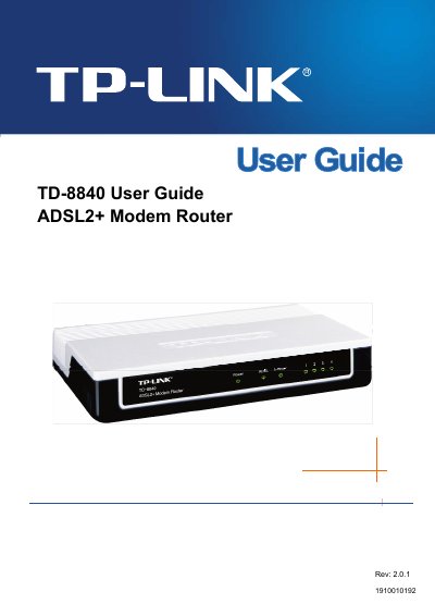 TP-Link TD-8840 ADSL2+ Modem Router User Guide