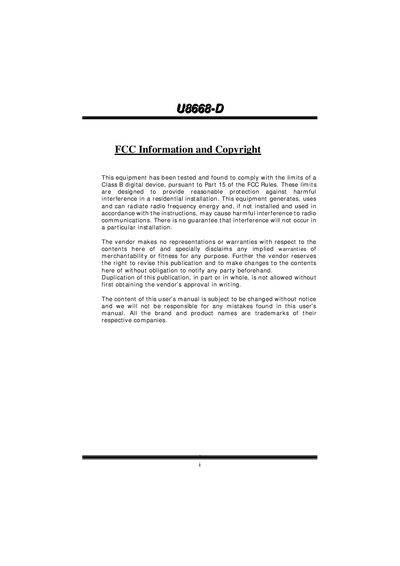 Warpspeed U8668-D Motherboard User Manual - cover page