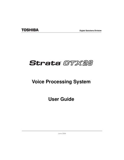 Toshiba CTX28 Voice Processing System User Guide - cover page