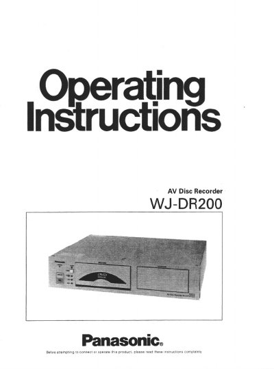Panasonic WJ-DR200 AV Disc Recorder User Manual - cover page