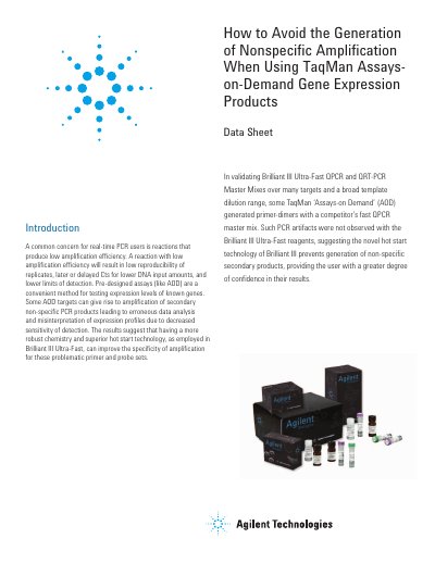 Agilent Brilliant III Ultra-Fast QPCR Master Mix Data Sheet - cover page
