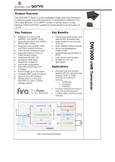 Decawave DW3000 UWB Transceiver Datasheet