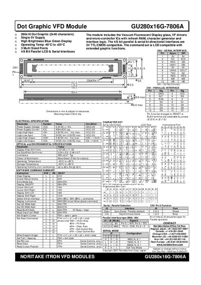 Noritake GU280x16G-7806A Dot Graphic VFD Module Handbook - cover page