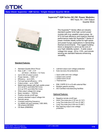 TDK iQM48033A050V DC/DC Power Module Datasheet - cover page