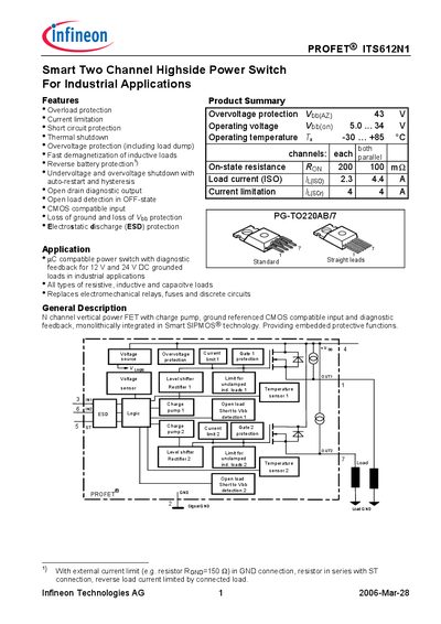 Infineon ITS612N1 Smart Two-Channel Highside Power Switch Datasheet - cover page