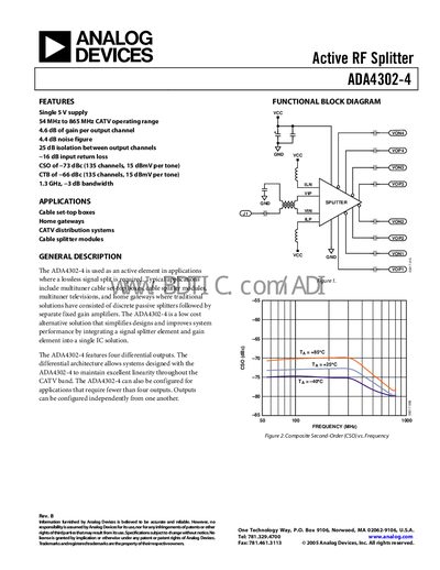 Analog Devices ADA4302-4 Active RF Splitter Datasheet - cover page