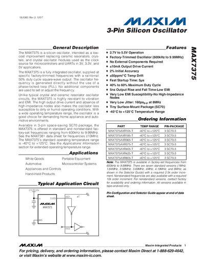 Maxim MAX7375 3-Pin Silicon Oscillator Datasheet - cover page