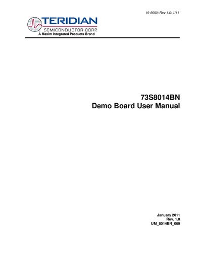 Teridian 73S8014BN Demo Board User Manual - cover page
