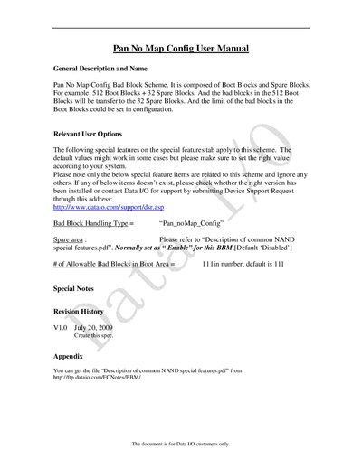 Data I/O Pan No Map Config User Manual - cover page