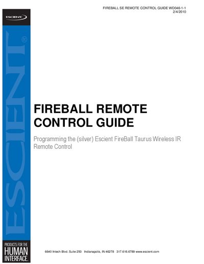 Escient FireBall Remote Control Guide - cover page