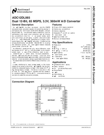 NATIONAL SEMICONDUCTOR ADC12DL065 Dual 12-Bit 65 MSPS 3.3V 360mW A/D Converter Manual - cover page