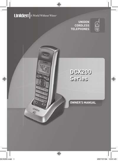 Uniden DCX200 Accessory Handset Owner's Manual - cover page
