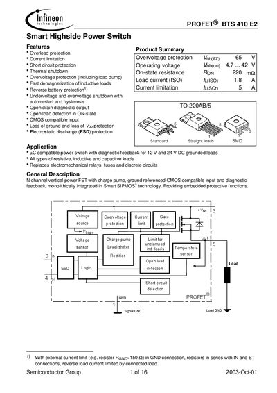 Infineon BTS 410 E2 Datasheet - cover page