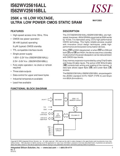 ISSI IS62WV25616ALL / IS62WV25616BLL Datasheet - cover page