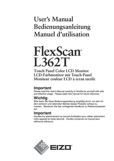 EIZO FlexScan L362T Touch Panel Color LCD Monitor User Manual - cover page