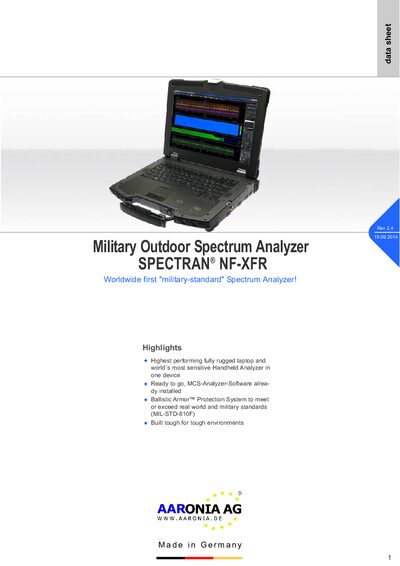 Aaronia NF-XFR Spectrum Analyzer Data Sheet - cover page