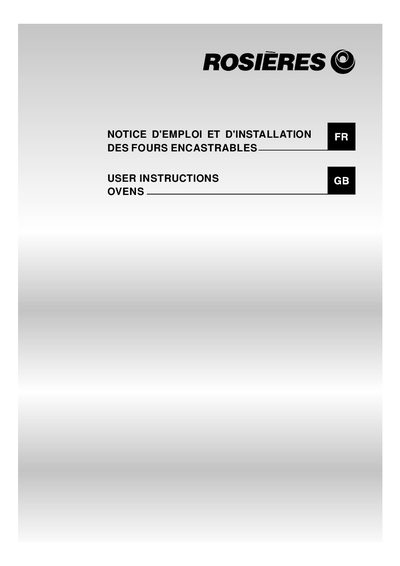 Rosieres Oven User Instructions - cover page