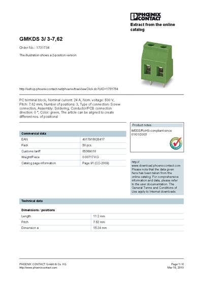 Phoenix Contact GMKDS 3/3-7.62 Handbook