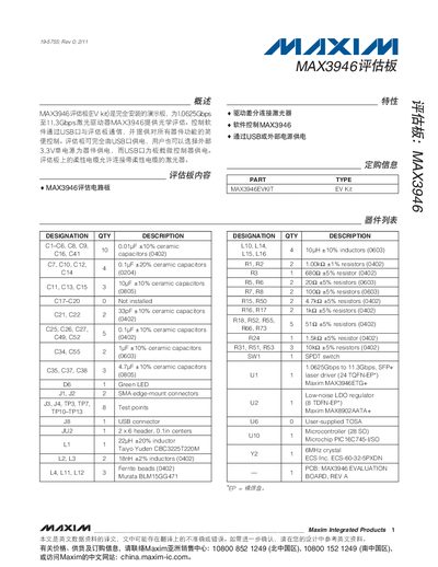 Maxim MAX3946 Evaluation Board User Manual - cover page