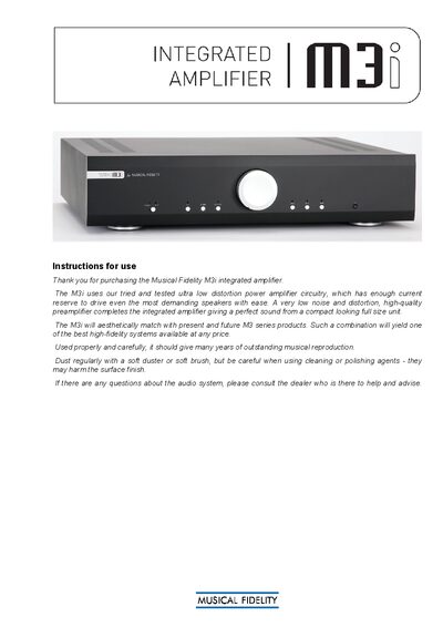 Musical Fidelity M3i Integrated Amplifier User Manual - cover page