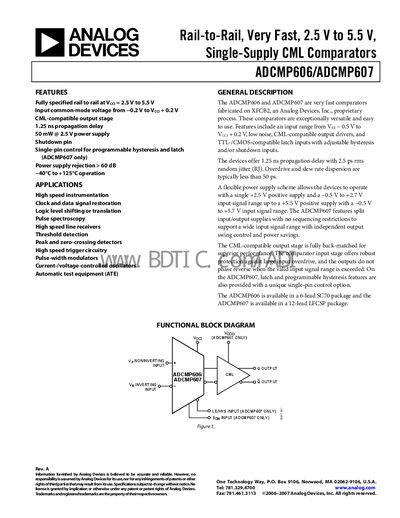 Analog Devices ADCMP606/ADCMP607 Datasheet - cover page