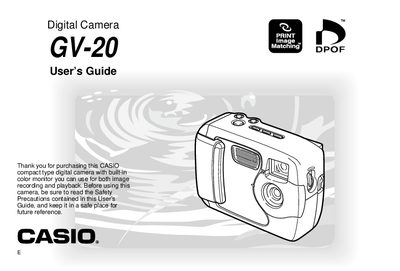 Casio GV-20 Digital Camera User's Guide - cover page