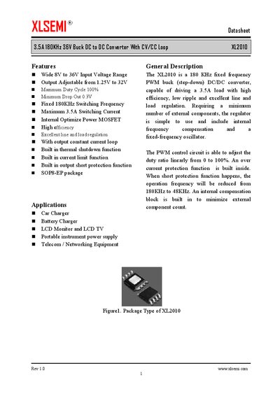 XLsemi XL2010 Buck DC-DC Converter Datasheet - cover page