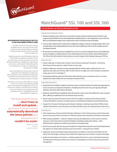 WatchGuard SSL 100 and SSL 560 Datasheet - cover page